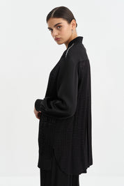 Shoulder Stone Jacquard Trouser Tunic Set - Black