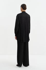 Shoulder Stone Jacquard Trouser Tunic Set - Black