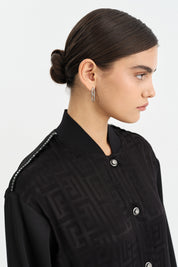 Shoulder Stone Jacquard Trouser Tunic Set - Black