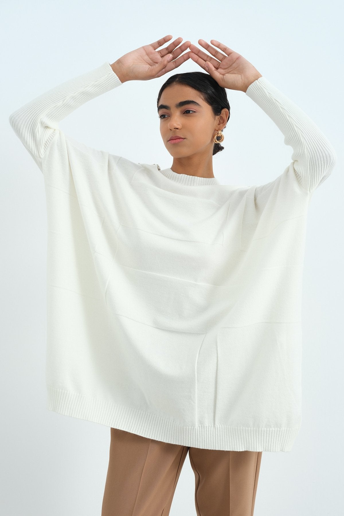 Embellished Shoulder Knitted Tunic - Ecru