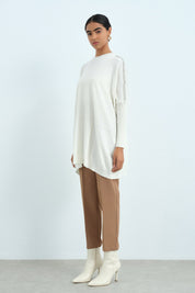 Embellished Shoulder Knitted Tunic - Ecru