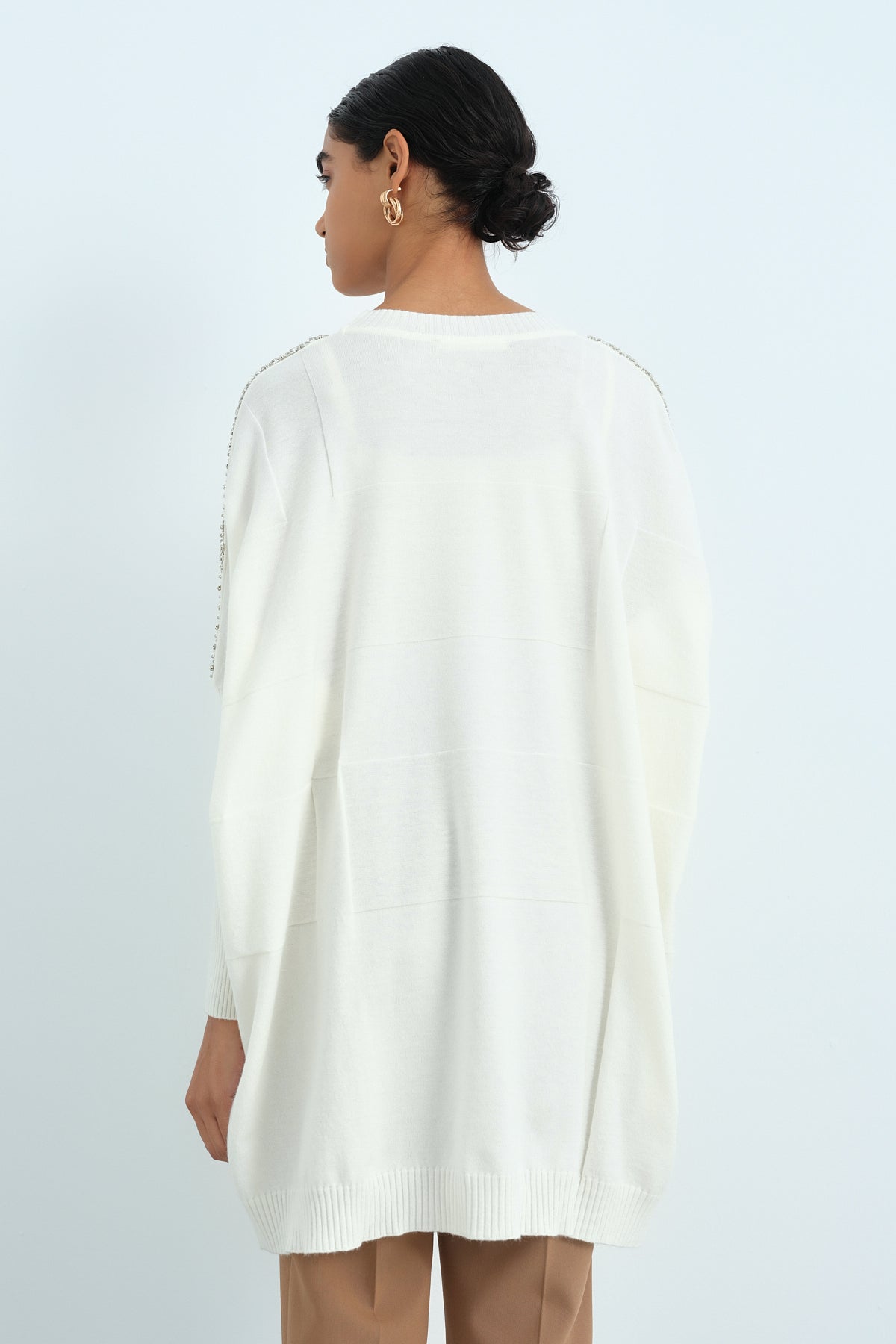 Embellished Shoulder Knitted Tunic - Ecru
