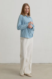 Front Snap-Button Shirt - Light Blue