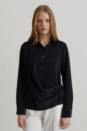 Popper-Front Shirt - Black