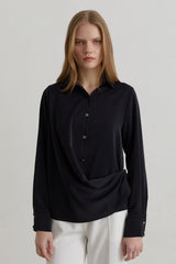 Popper-Front Shirt - Black