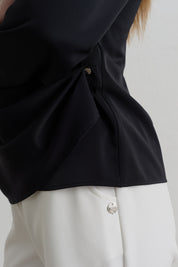 Popper-Front Shirt - Black