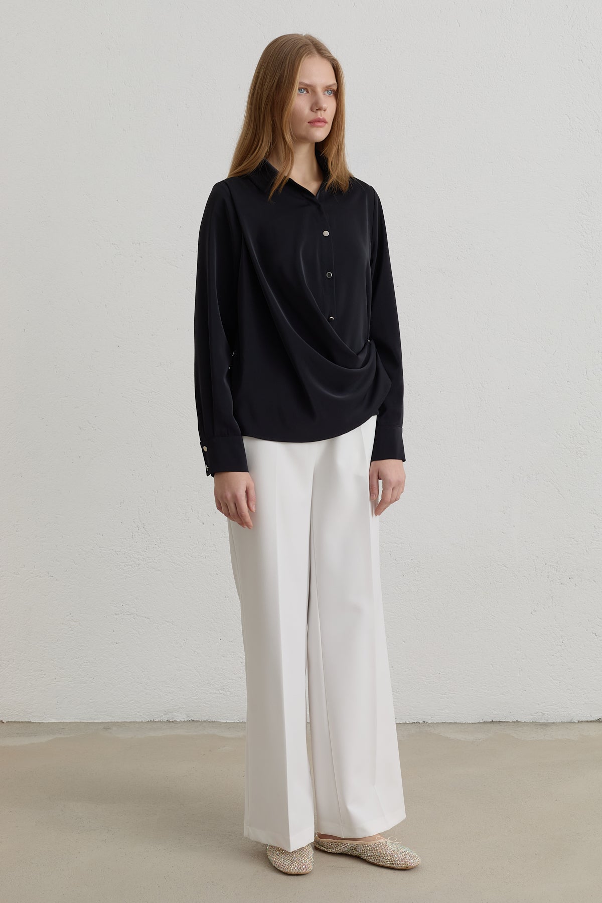 Popper-Front Shirt - Black