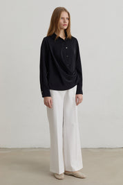 Popper-Front Shirt - Black