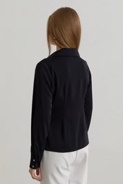 Popper-Front Shirt - Black