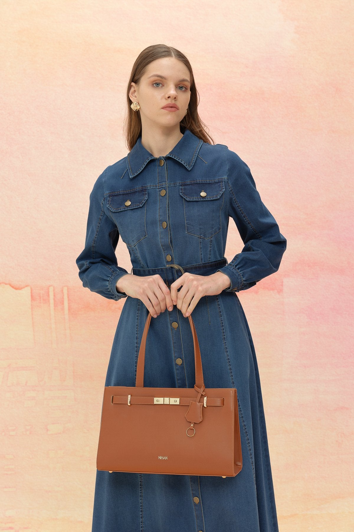 Önden Düğmeli Kot Denim Elbise - İndigo