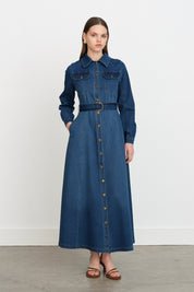 Button-Front Denim Dress - Indigo