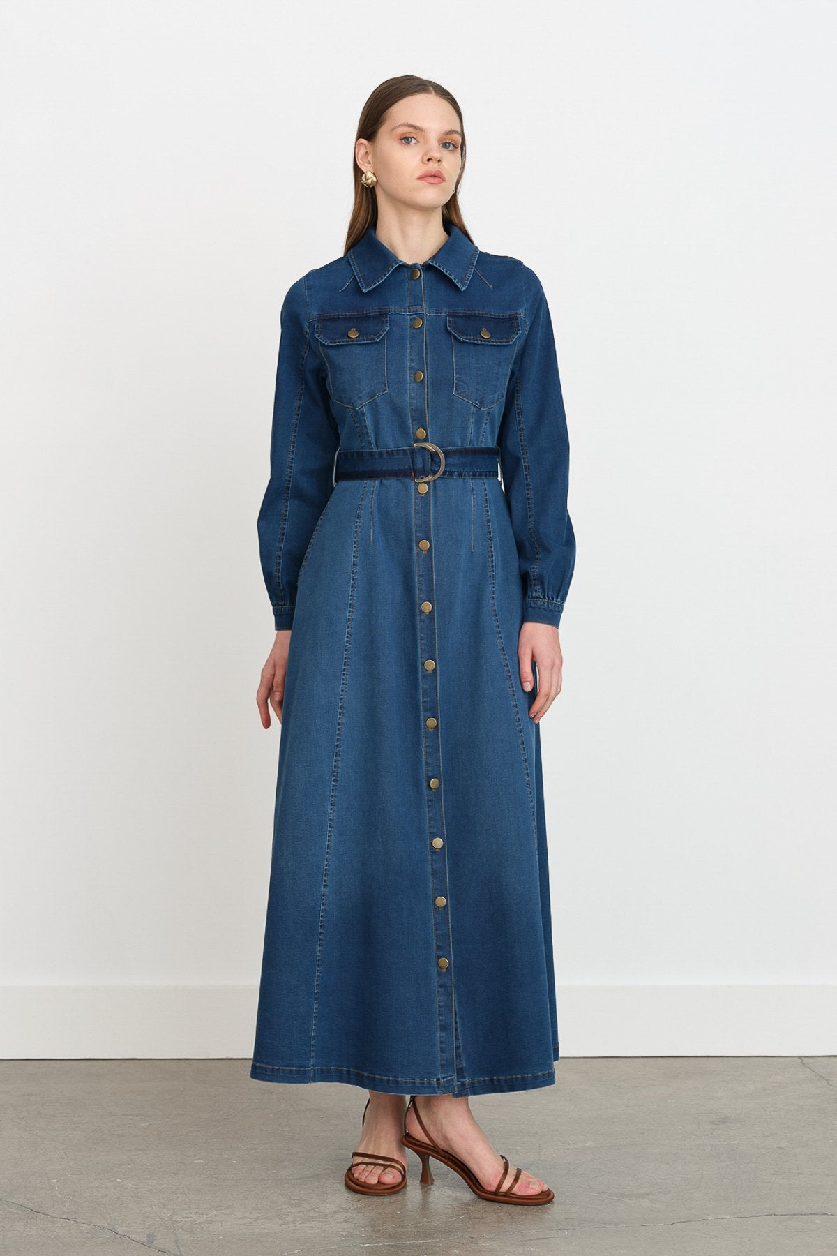 Button-Front Denim Dress - Indigo