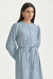 Button-Front Petite Floral Lyocell Dress - Indigo