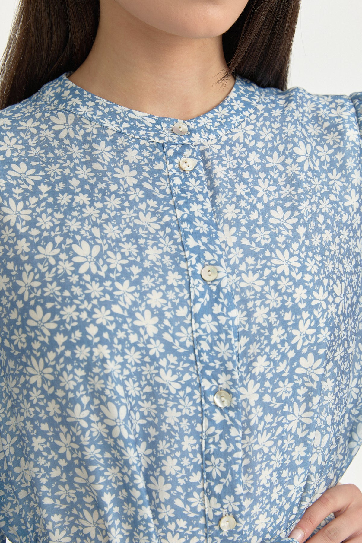 Button-Front Petite Floral Lyocell Dress - Indigo