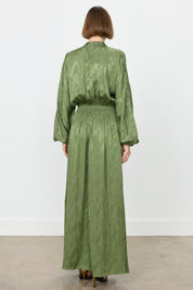 Önden Fermuarlı Jakar Elbise - Haki