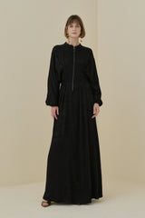 Front Zip Jacquard Dress - Black
