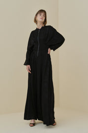 Front Zip Jacquard Dress - Black