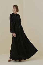Front Zip Jacquard Dress - Black