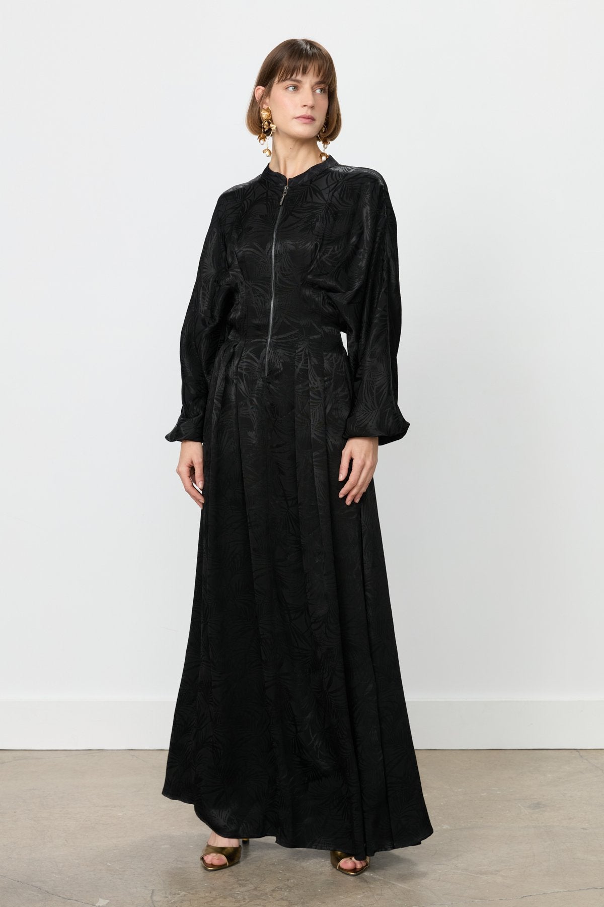 Front Zip Jacquard Dress - Black