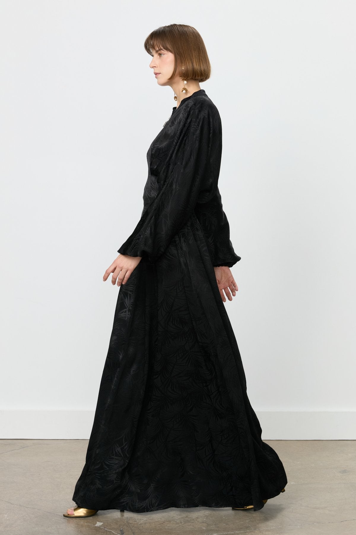 Front Zip Jacquard Dress - Black