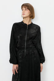 Front Zip Jacquard Dress - Black