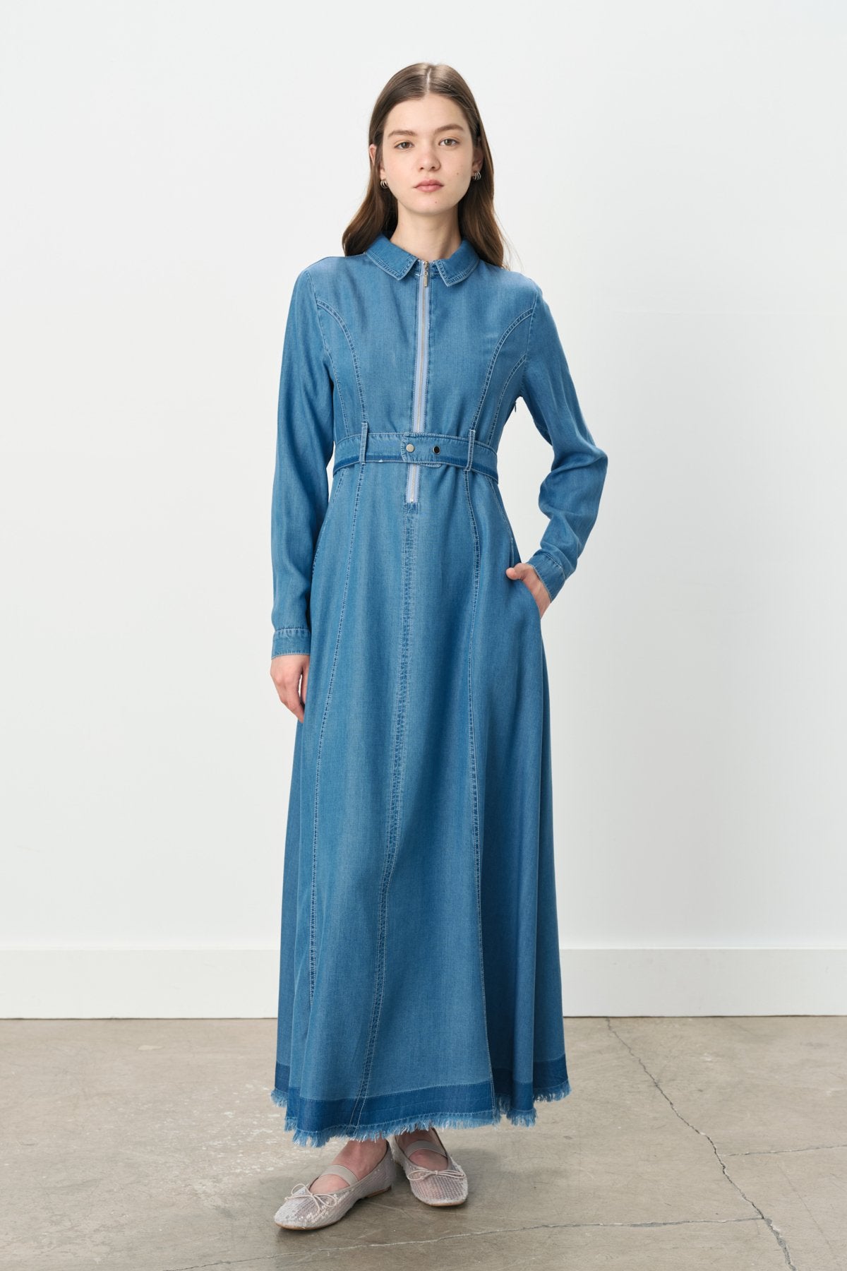 Front-Zip Tencel Dress - Ice