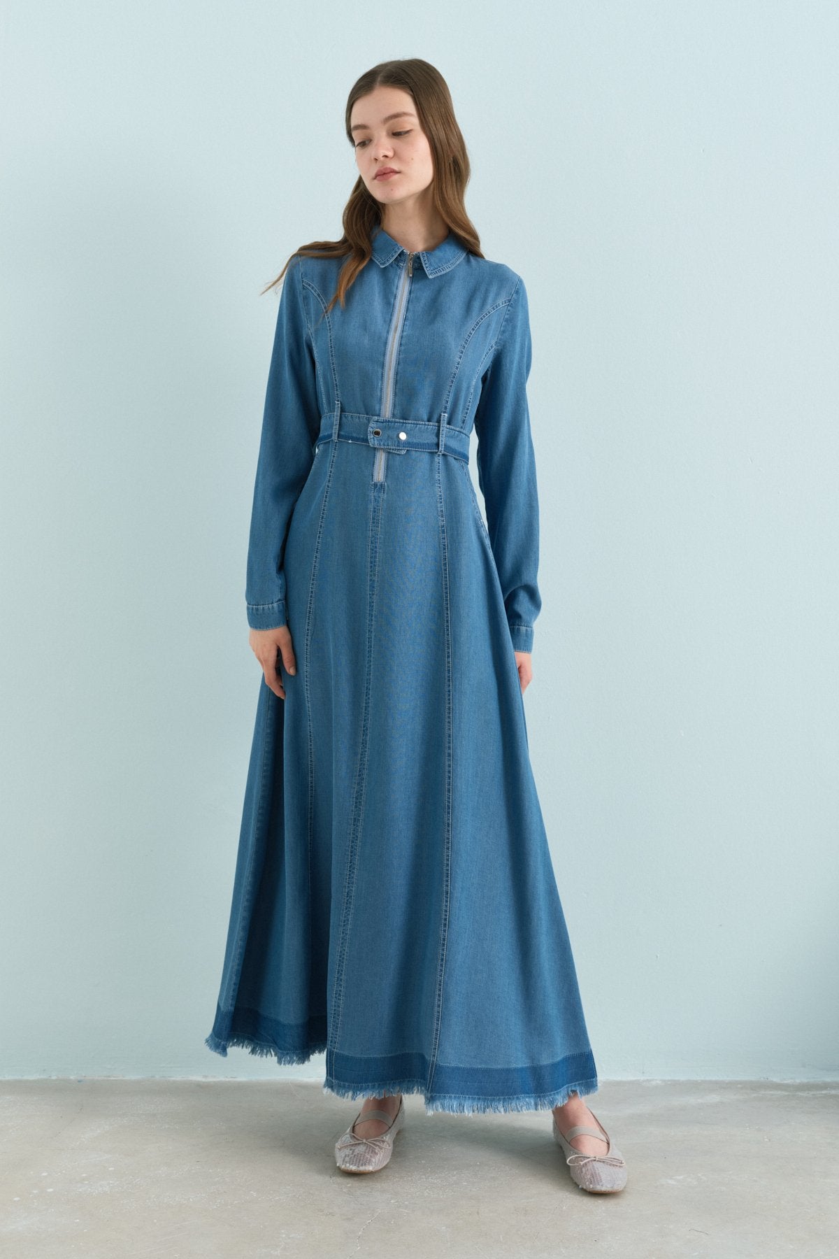 Front-Zip Tencel Dress - Ice