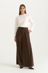 Front Pleated Wide Leg Lyocell Trousers - Coffee
