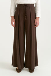 Front Pleated Wide Leg Lyocell Trousers - Coffee