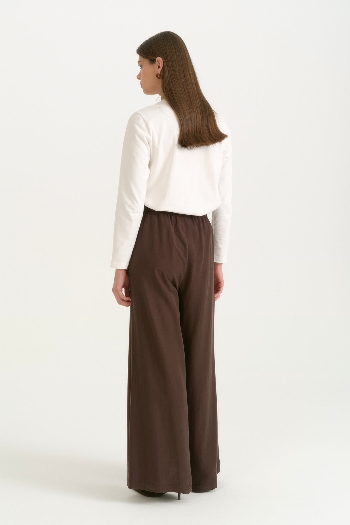 Front Pleated Wide Leg Lyocell Trousers - Coffee