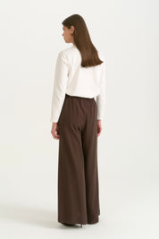 Front Pleated Wide Leg Lyocell Trousers - Coffee