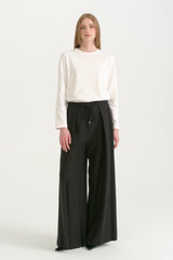 Pleated Wide Leg Lyocell Trousers - Black