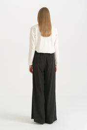 Pleated Wide Leg Lyocell Trousers - Black