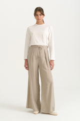 Pleated Wide-Leg Lyocell Trousers - Stone