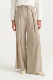 Pleated Wide-Leg Lyocell Trousers - Stone