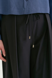 Pleated Wide-Leg Trousers - Navy