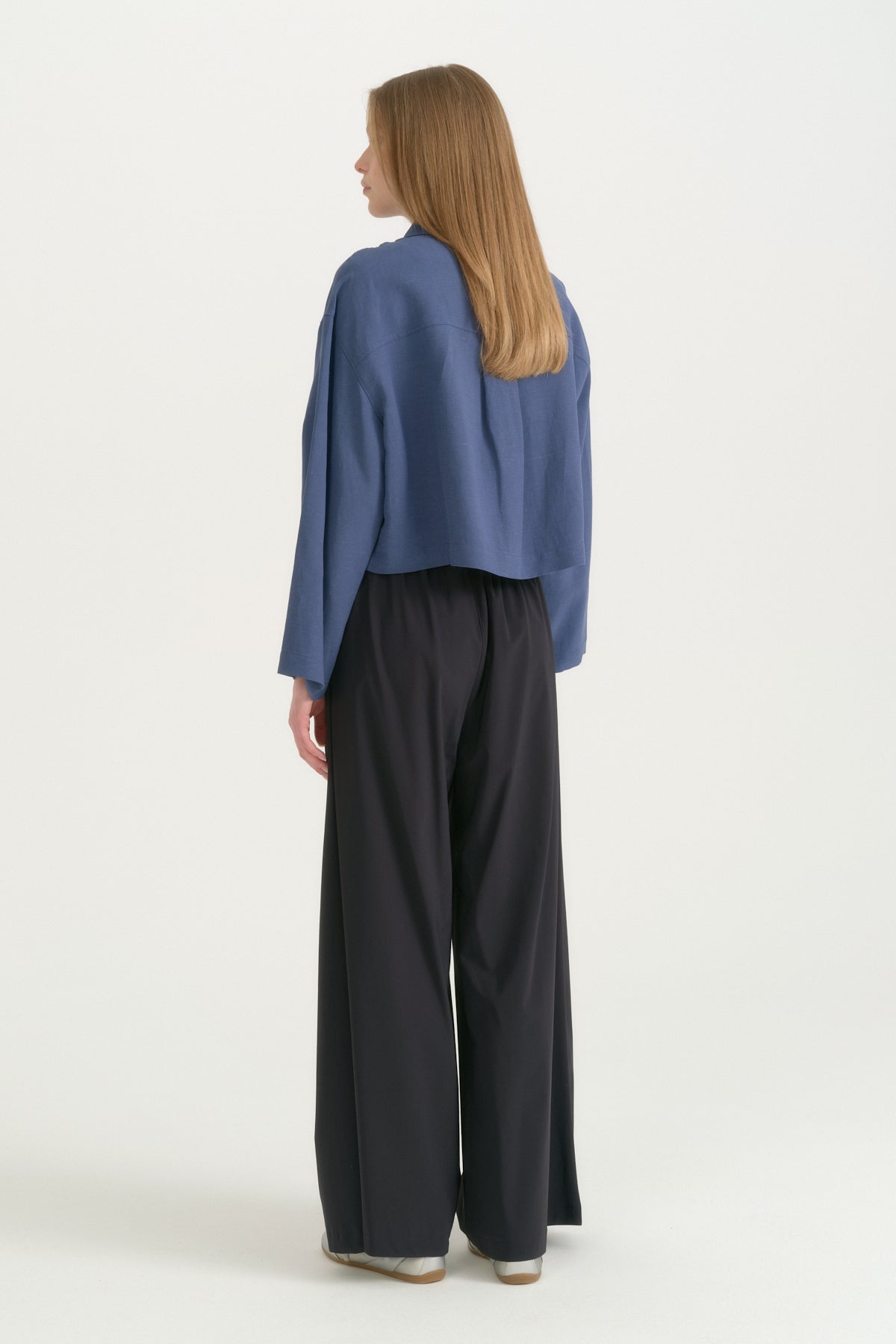 Pleated Wide-Leg Trousers - Navy