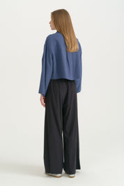 Pleated Wide-Leg Trousers - Navy