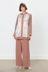Printed Hooded Jacket and Trousers Set - Brown