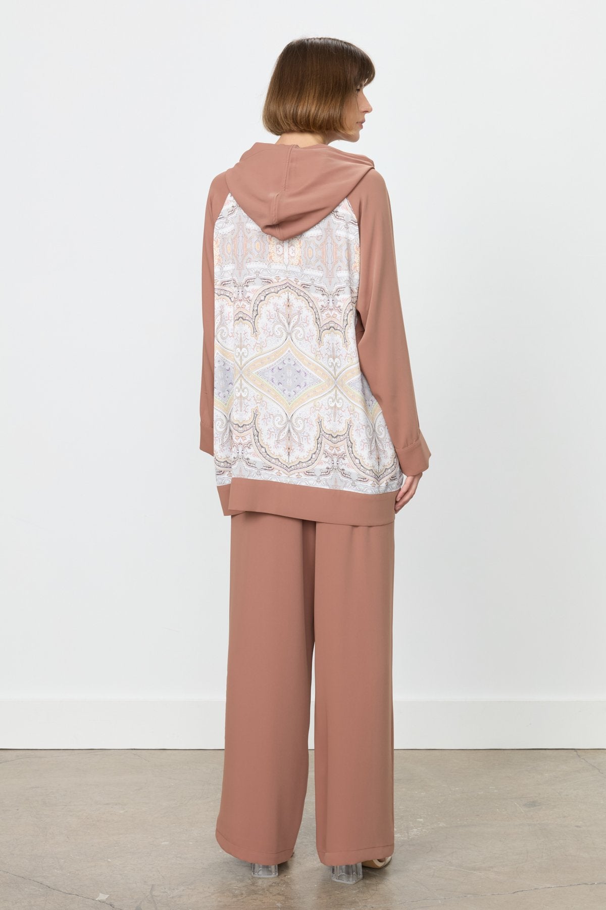 Printed Hooded Jacket and Trousers Set - Brown
