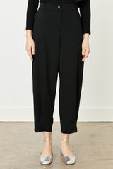 Carrot Viscose Trousers with Front Stitch Detail - Black