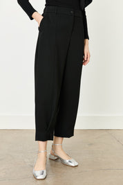 Carrot Viscose Trousers with Front Stitch Detail - Black