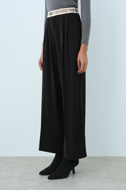 Wide-Leg Pleated Front Trousers - Black