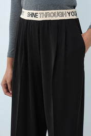 Wide-Leg Pleated Front Trousers - Black