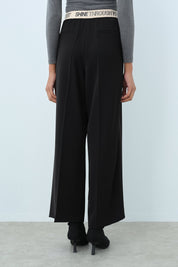 Wide-Leg Pleated Front Trousers - Black
