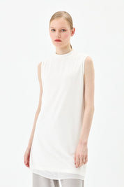 Sleeveless Cotton Undershirt with Chiffon Front - Ecru
