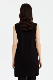 Sleeveless Cotton Undershirt with Chiffon Front - Black