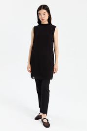 Önü Şifonlu Kolsuz Penye İçlik - Siyah
