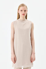 Sleeveless Cotton Undershirt with Chiffon Front - Stone