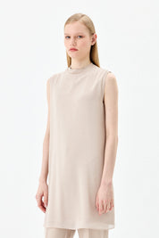 Sleeveless Cotton Undershirt with Chiffon Front - Stone